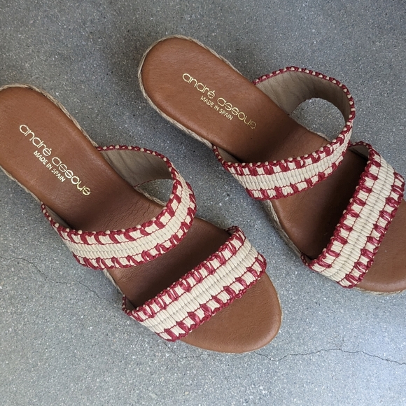 ❤️ André Assous Nolita Raffia Wedge red/neutral sandal - Picture 3 of 11